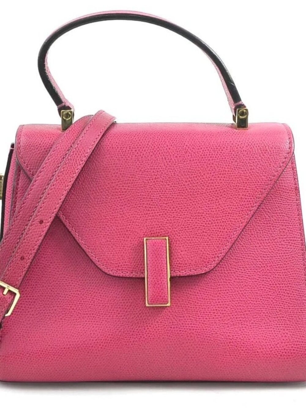 Auth Valextra Iside Mini Handbag Shoulder Bag Magenta Leather/Goldtone